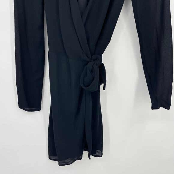 Reformation | Brooke Dress Black Long Sleeve Mini Wrap Dress XS - Picture 6 of 11
